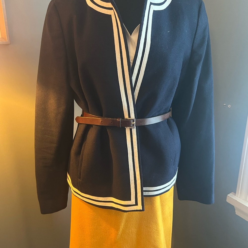 Talbots navy jacket with white trim